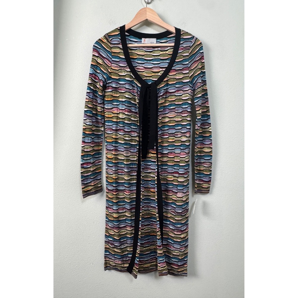 M Missoni Y2K Vintage Knit Cardigan Duster Multi-Color Wave Tie Front Size 4 NEW